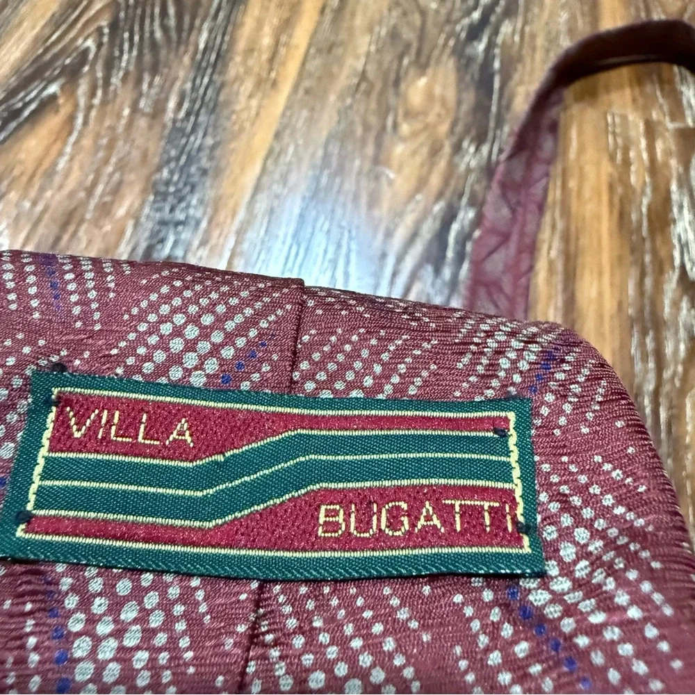 100% Silk Burgundy Patterned Villa Bugatti Neck Tie Mens Vintage Wear‎ Red